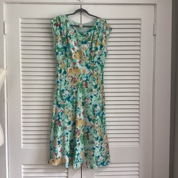Sundance Floral Midi Dress100% Silk Size P14 In Pastel Green & Multicolor Print - Picture 5 of 16